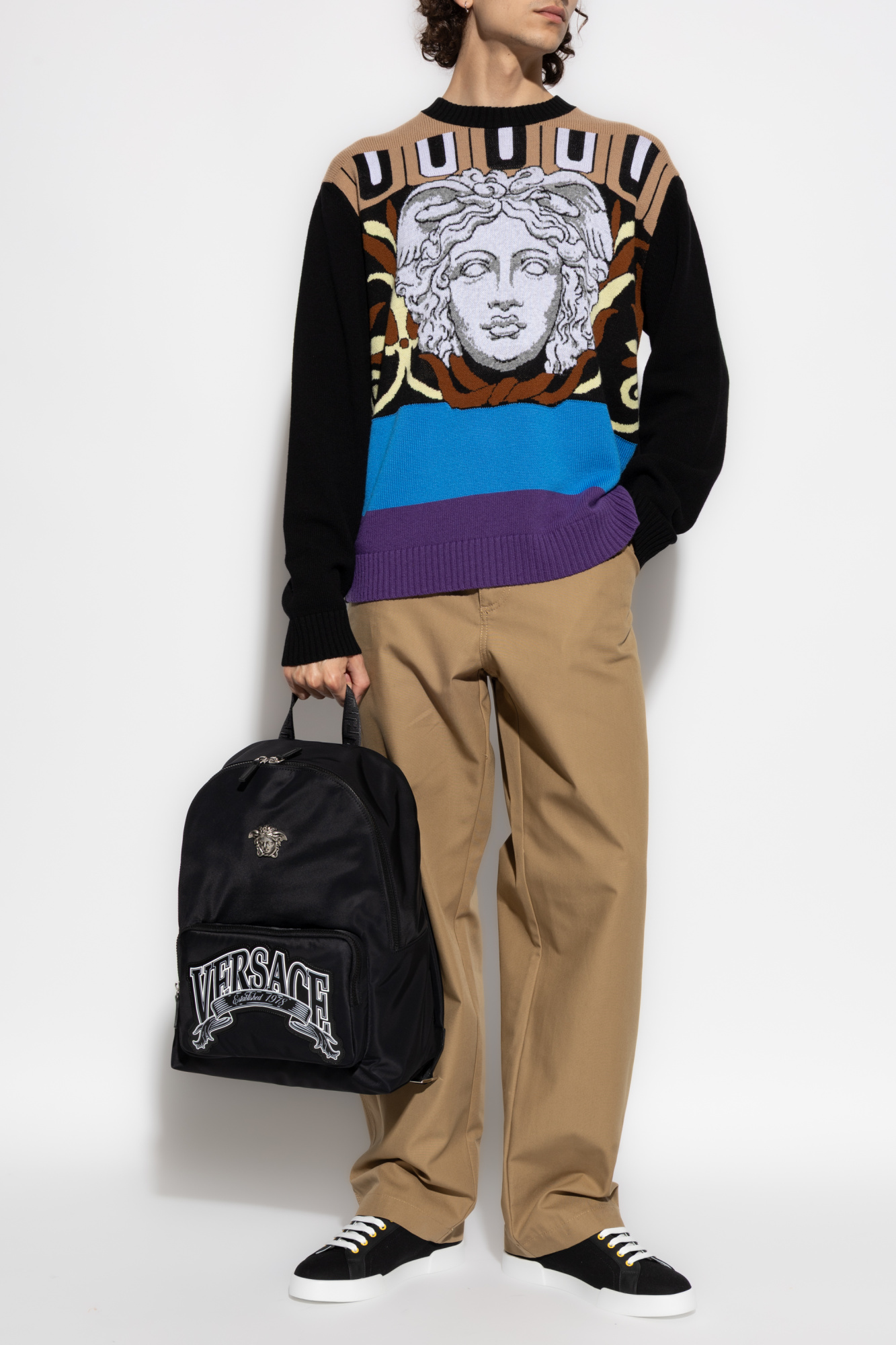 【Versace】ベロア メドゥーサ クルーネック スウェット Versace Sweater with a distinctive Medusa head | Men's